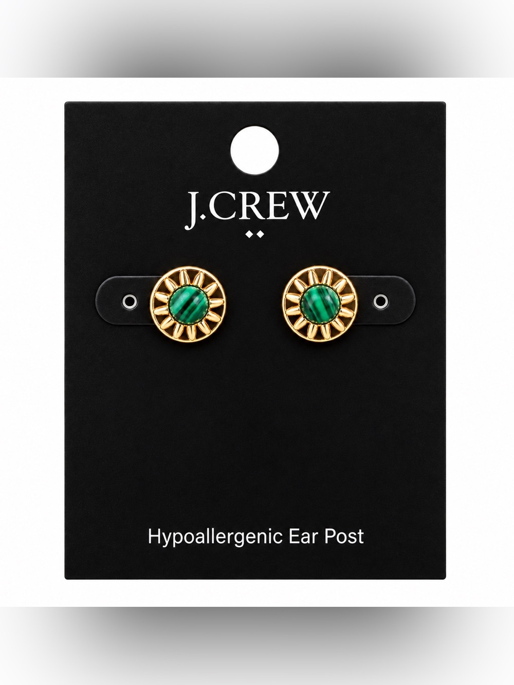 J.Crew Gold-Tone Sunburst Stud Earrings | Green Malachite-Look | NWT